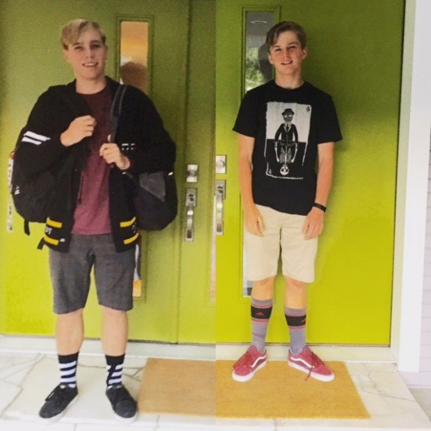 The Boys At our Front Door on the First Day of School, 2016
