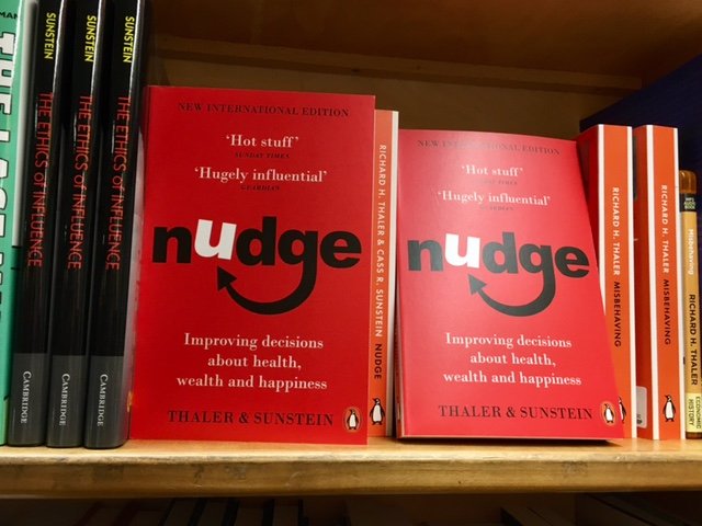 We purchased a copy of "Nudge" at Blackwell's Bookstore in Oxford, England. We left our library copy in our AirBnB in Devon, England (that is another story for another day).